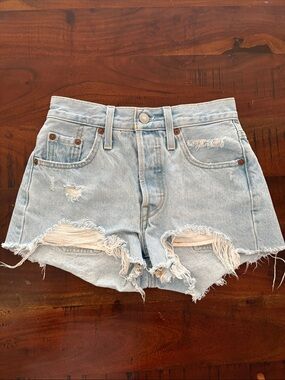 Levi 501 light wash distressed shorts